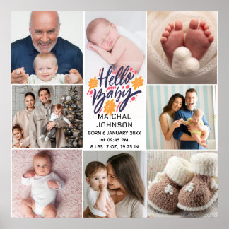 Hallo Baby | Pasgeboren Baby Geboorte Statistieken Poster