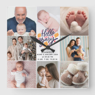 Hallo Baby Pasgeboren Baby Geboorte Statistieken Vierkante Klok