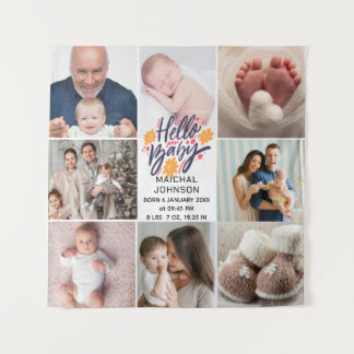 Hallo Baby | Pasgeboren Baby Geboorte Statistieken Wandkleed