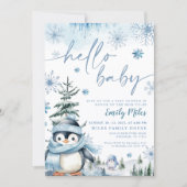 Hallo Baby Pinguïn, Winterblauw baby shower Kaart (Voorkant)