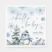 Hallo Baby Pinguïn, Winterblauw baby shower Servet (Voorkant)