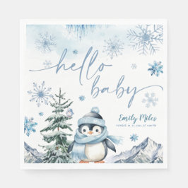 Hallo Baby Pinguïn, Winterblauw baby shower Servet