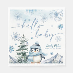 Hallo Baby Pinguïn, Winterblauw baby shower Servet