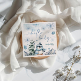 Hallo Baby Pinguïn, Winterblauw baby shower Servet