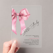 Hallo Baby Pink Bow meisje Baby shower Acryl Uitnodigingen (Insitu (Draagbaar))