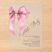Hallo Baby Pink Bow meisje Baby shower Acryl Uitnodigingen (Voorkant)