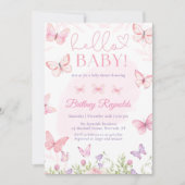 Hallo Baby Pink Butterfly Baby shower Invitation Kaart (Voorkant)