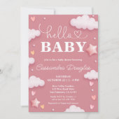 Hallo Baby Pink Clouds Modern Baby shower Kaart (Voorkant)