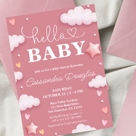 Hallo Baby Pink Clouds Modern Baby shower Kaart