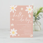 hallo Baby Pink Daisy Baby shower Uitnodiging (Staand voorkant)