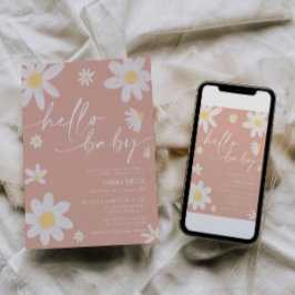 hallo Baby Pink Daisy Baby shower Uitnodiging
