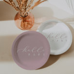 Hallo Baby Pink Script Minimalistisch Baby shower Papieren Bordje<br><div class="desc">We voegen altijd elke week nieuwe design toe!</div>