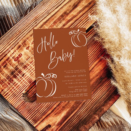 Hallo Baby Pompoen Terracotta Boheemse Baby shower Kaart
