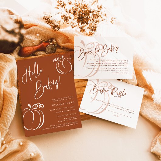 Hallo Baby Pompoen Terracotta Boheemse Baby shower Kaart