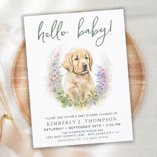 hallo Baby Puppy Dog Modern Sage Green Baby shower Briefkaart