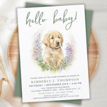 hallo Baby Puppy Dog Modern Sage Green Baby shower