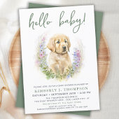 hallo Baby Puppy Dog Modern Sage Green Baby shower Kaart