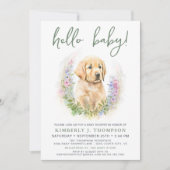 hallo Baby Puppy Dog Modern Sage Green Baby shower Kaart (Voorkant)