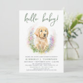 hallo Baby Puppy Dog Modern Sage Green Baby shower Kaart (Staand voorkant)