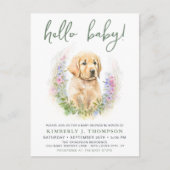 hallo Baby Puppy Dog Modern Sage Green Baby shower Uitnodiging Briefkaart (Voorkant)