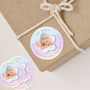 Hallo Baby Rainbow en Star aangepaste foto Ronde Sticker