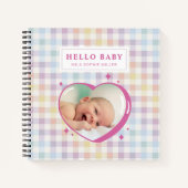 Hallo Baby Rainbow Gingham aangepaste foto Notitieboek (Voorkant)