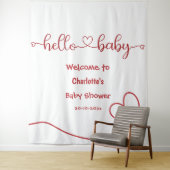 Hallo Baby Red Heart Minimal Baby shower Achtergro Wandkleed (In situ)