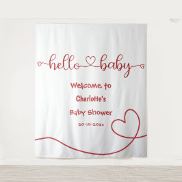 Hallo Baby Red Heart Minimal Baby shower Achtergro Wandkleed