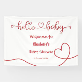 Hallo Baby Red Heart Minimal Baby shower Banner