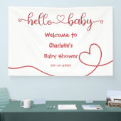 Hallo Baby Red Heart Minimal Baby shower Banner (Beurs)