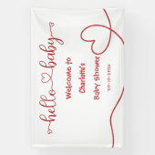Hallo Baby Red Heart Minimal Baby shower Banner (Verticaal)