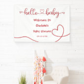Hallo Baby Red Heart Minimal Baby shower Banner (Insitu)