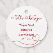 Hallo Baby Red Heart Minimal Baby shower Bedankjes Labels (Achterkant)