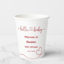 Hallo Baby Red Heart Minimal Baby shower Papieren Bekers