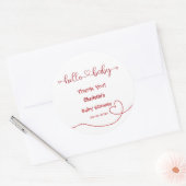 Hallo Baby Red Heart Minimal Baby shower Ronde Sticker (Envelop)