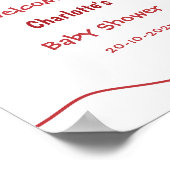 Hallo Baby Red Heart Minimal Baby shower Welkom Poster (Hoek)
