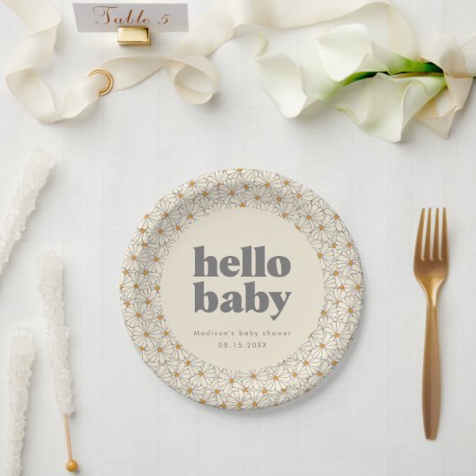 Hallo Baby Retro Boho Daisy Custom Papieren Bordje (Huwelijk)