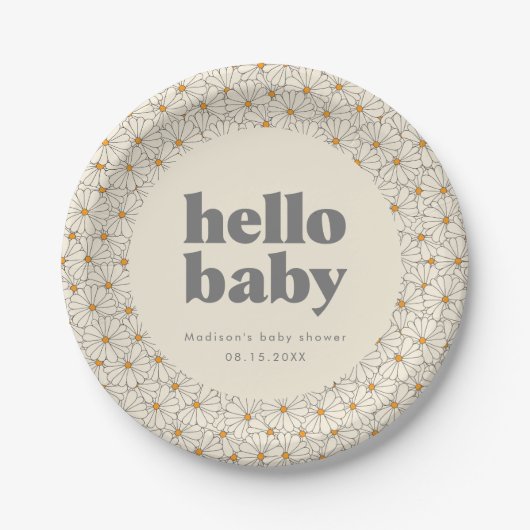 Hallo Baby Retro Boho Daisy Custom Papieren Bordje (Voorkant)