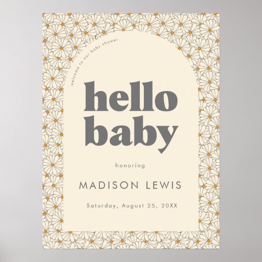 Hallo Baby Retro Boho Daisy Welkom Poster (Voorkant)