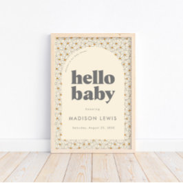 Hallo Baby Retro Boho Daisy Welkom Poster