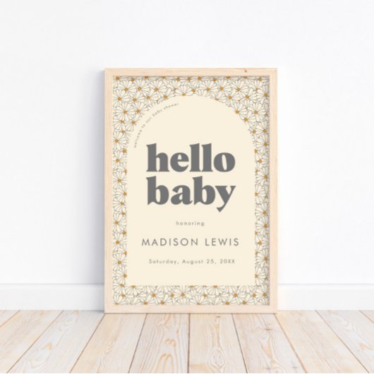 Hallo Baby Retro Boho Daisy Welkom Poster