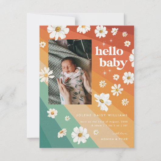 Hallo Baby | Retro Boho Geboorteaankondiging (Voorkant)