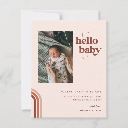 Hallo Baby | Retro Boho Geboorteaankondiging (Voorkant)
