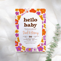 hallo Baby Retro Daisy Oranje en Paars Baby shower
