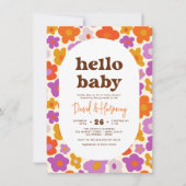 hallo Baby Retro Daisy Oranje en Paars Baby shower Kaart (Voorkant)