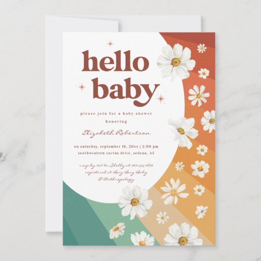 hallo Baby | Retro Daisy Rainbow-Baby shower Kaart (Voorkant)