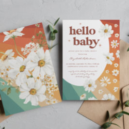 hallo Baby | Retro Daisy Rainbow-Baby shower Kaart