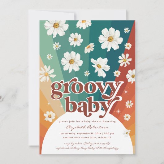 hallo Baby | Retro Daisy Rainbow-Baby shower Kaart (Voorkant)
