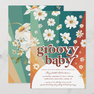 Hallo Baby   Retro Madeliefje Regenboog Baby Showe Kaart