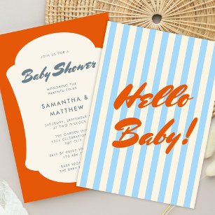 Hallo Baby Retro Oranje Abstract Lijst Baby shower Kaart